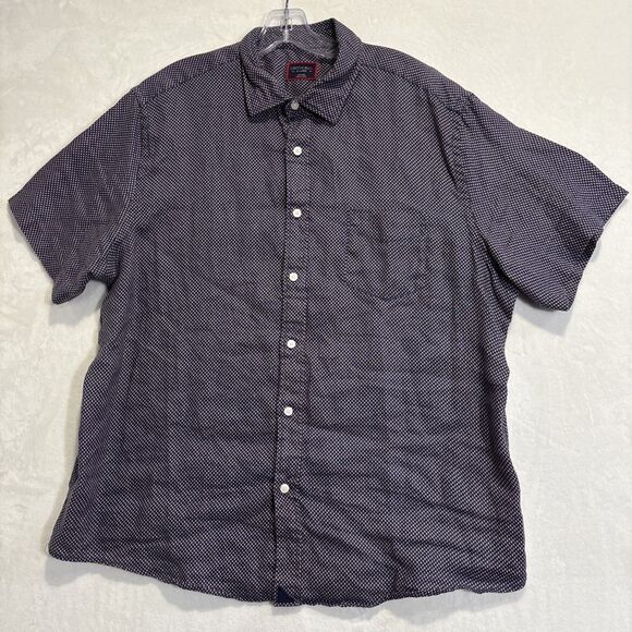 Untuckit Cadalso Button Up Short Sleeve Shirt 100% Linen Geometric Navy Size XL - Picture 1 of 16